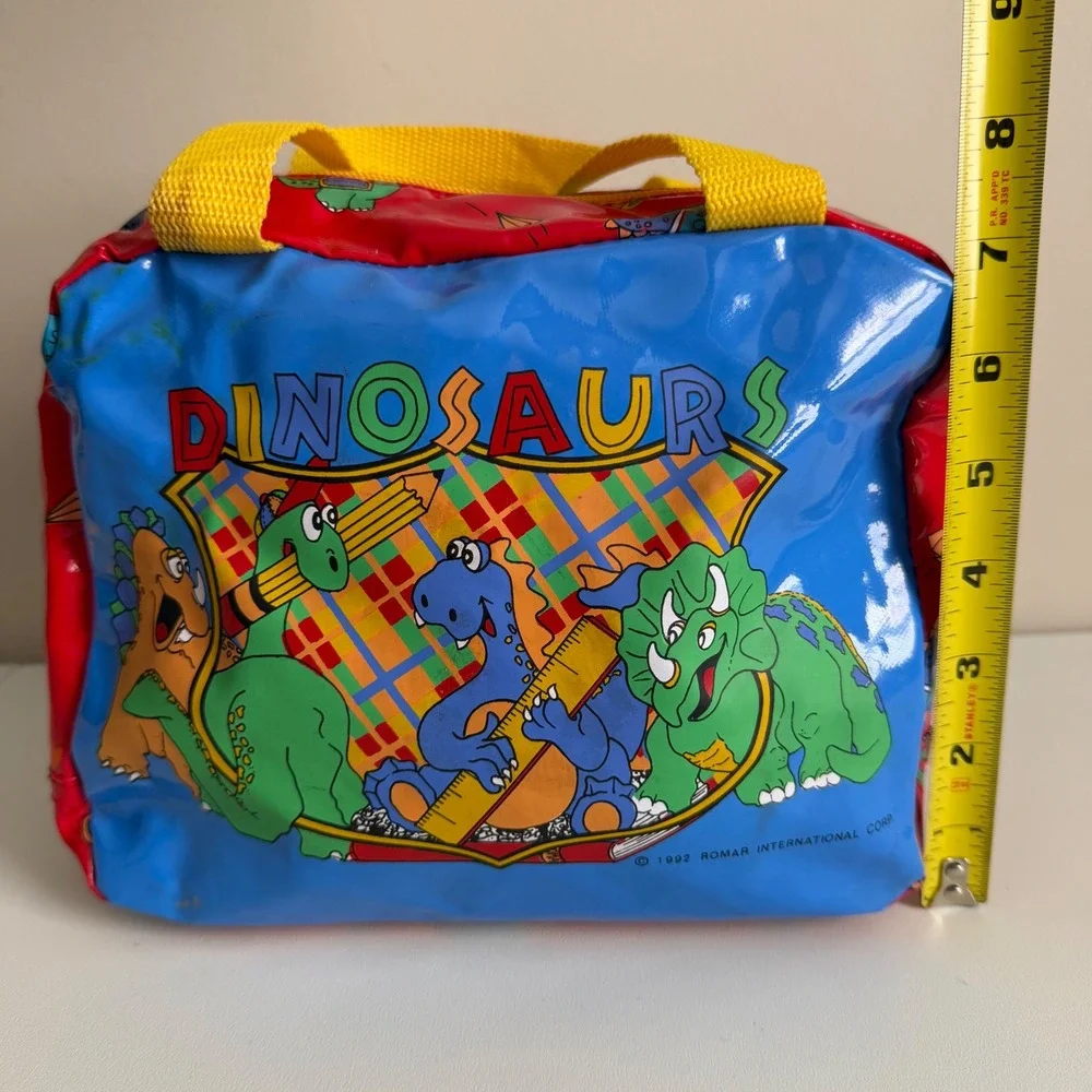 Vintage 1992 Romar International Corp Dinosaur Vinyl Lunch Bag Blue Red Retro